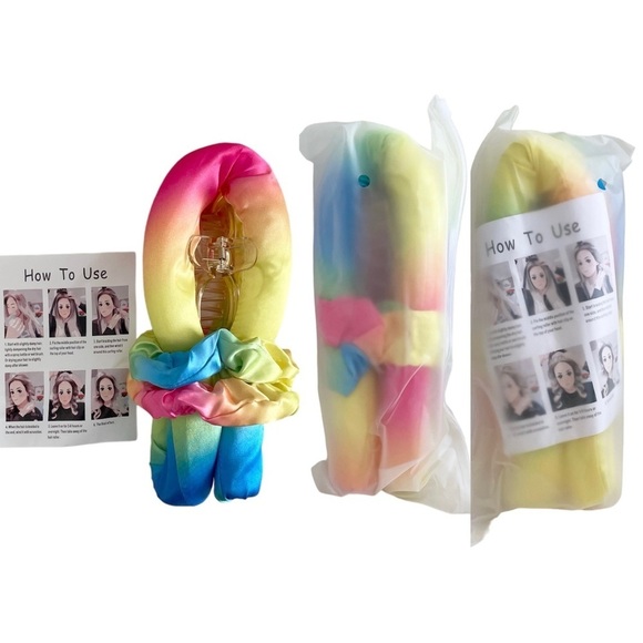 Tie Dyed Satin Heatless Curling Hair Styling Tool Set with Scrunchies and Clip - Picture 4 of 8